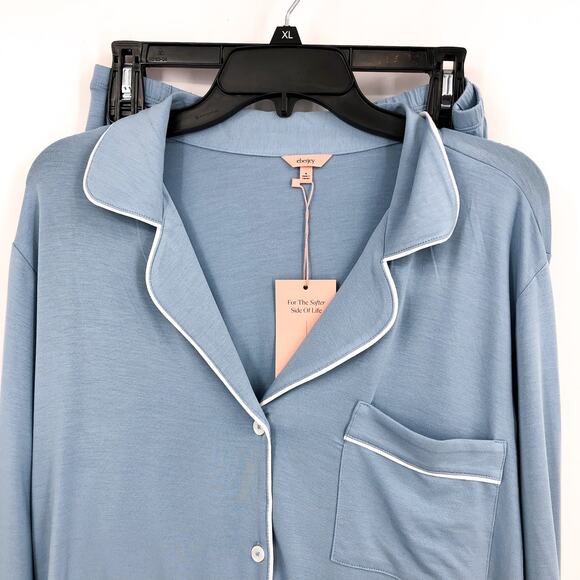 EBERJEY Gisele Long PJ Set Medium Blue White TENCEL Modal Stretch NWT - Picture 5 of 12